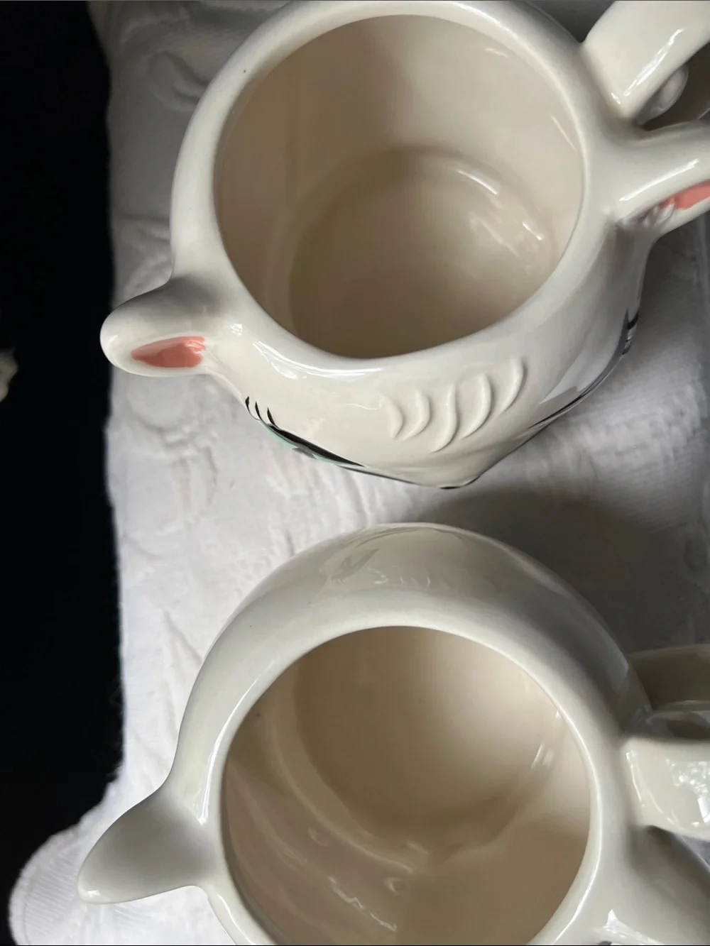 Home Essentials Cream Cat Face Ceramic Mugs with Blue Bows and Green Eyes